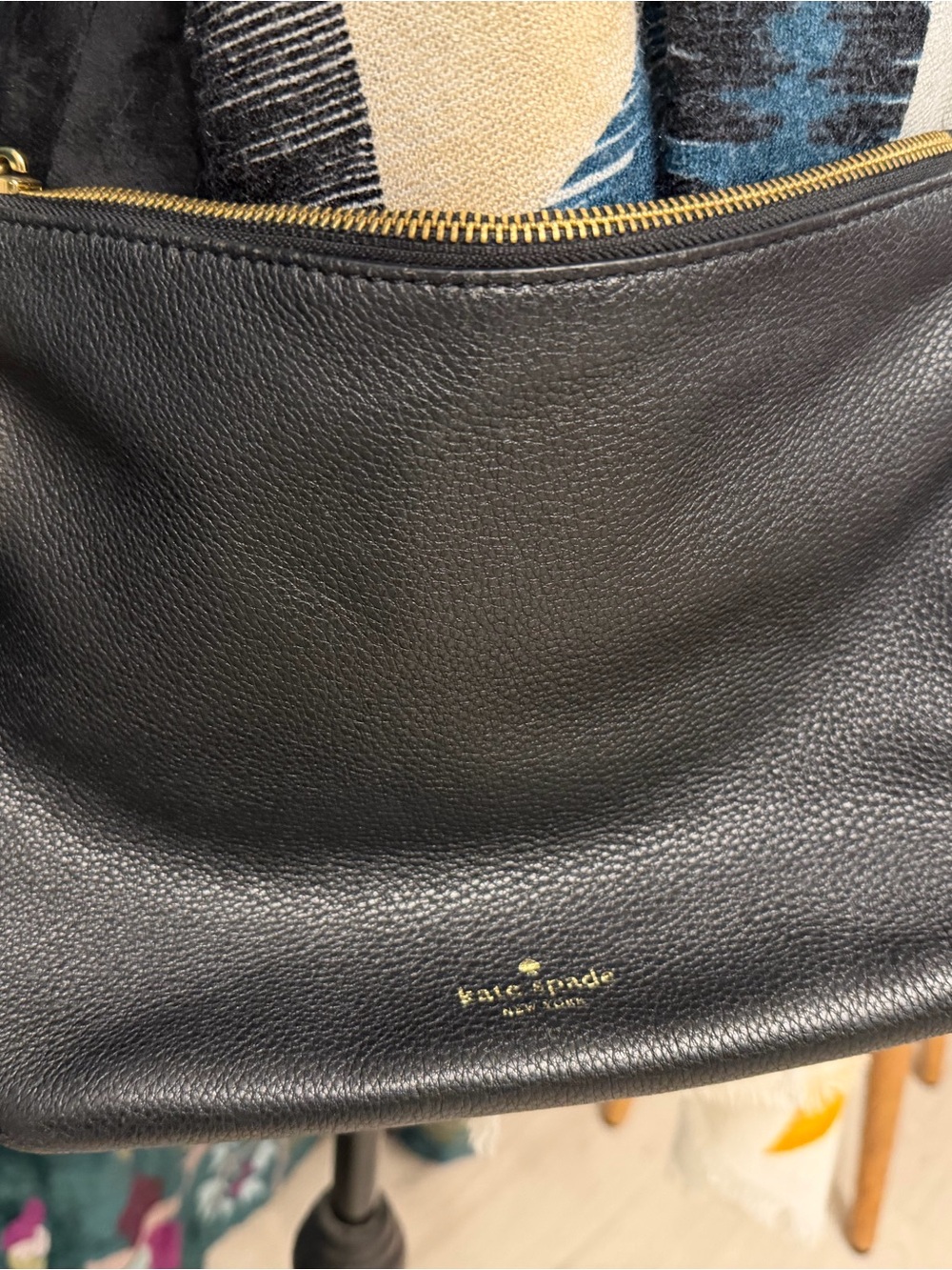 kate spade Black Pebbled Leather Hobo Shoulder Bag with Gold Hardware